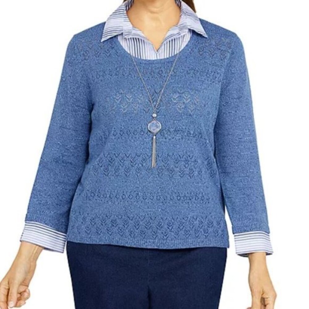 Alfred Dunner Shenandoah Valley Womens 3/4 Sleeve Ombre Layered Sweaters Size L